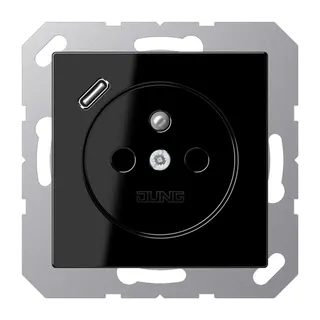 Jung Steckdose, französisch/belgisches System 16 A 250 V ~, mit USB-Ladegerät 1 x Typ C, SAFETY+, Serie A, schwarz A1520F-18CSW