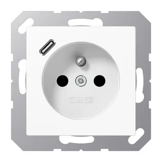 Jung Steckdose, französisch/belgisches System 16 A 250 V ~, mit USB-Ladegerät 1 x Typ C, SAFETY+, Serie AS/A, alpin A1520F-18CWW