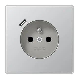Jung Steckdose, französisch/belgisches System 16 A 250 V ~, mit USB-Ladegerät 1 x Typ C, SAFETY+, Serie LS, Alumini AL1520F-18C