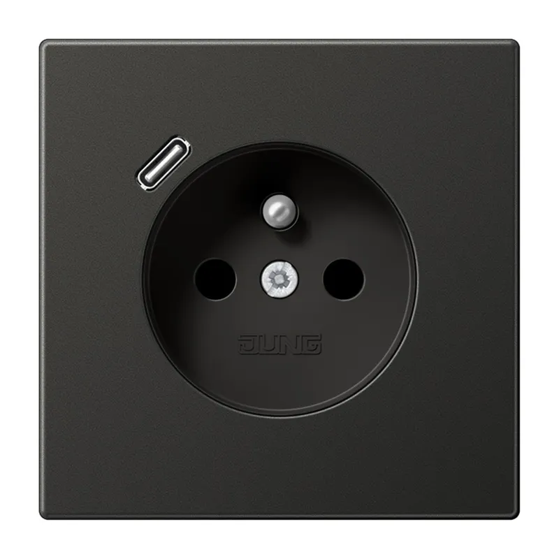 Jung Steckdose, französisch/belgisches System 16 A 250 V ~, mit USB-Ladegerät 1 x Typ C, SAFETY+, Serie LS, anthraz AL1520F-18CAN