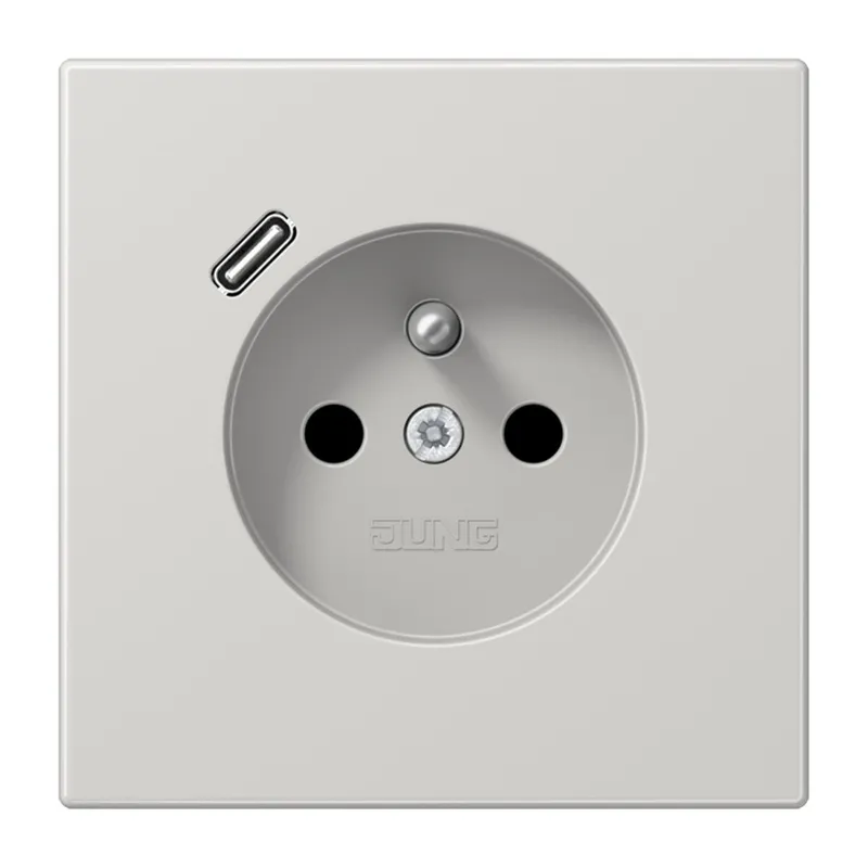 Jung Steckdose, französisch/belgisches System 16 A 250 V ~, mit USB-Ladegerät 1 x Typ C, SAFETY+, Serie LS, lichtgr LS1520F-18CLG