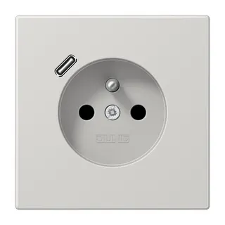 Jung Steckdose, französisch/belgisches System 16 A 250 V ~, mit USB-Ladegerät 1 x Typ C, SAFETY+, Serie LS, lichtgr LS1520F-18CLG