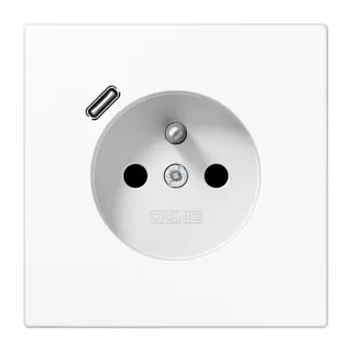 Jung Steckdose, französisch/belgisches System 16 A 250 V ~, mit USB-Ladegerät 1 x Typ C, SAFETY+, Serie LS, alpinwe LS1520F-18CWW