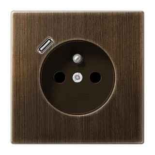 Jung Steckdose, französisch/belgisches System 16 A 250 V ~, mit USB-Ladegerät 1 x Typ C, SAFETY+, Serie LS, Messing ME1520F-18CAT