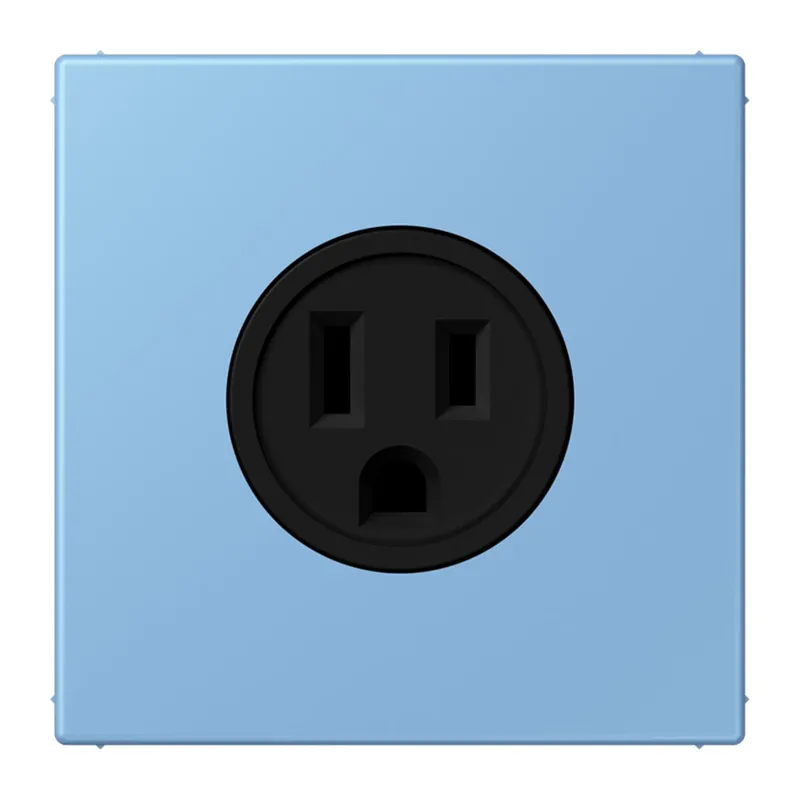 Jung Steckdose, US-Norm NEMA, 15 A 125 V ~, Schraubklemmen, ohne Krallen, Thermoplast lackiert, Serie LS, bleu céruléen 59 LC521-15256