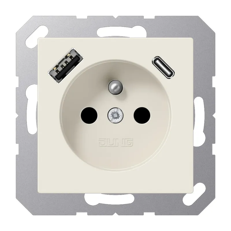 Jung Steckdose, französisch/belgisches System 16 A 250 V ~, mit USB-Ladegerät 1 x Typ A + 1 x Typ C, SAFETY+, Serie A1520F-15CA