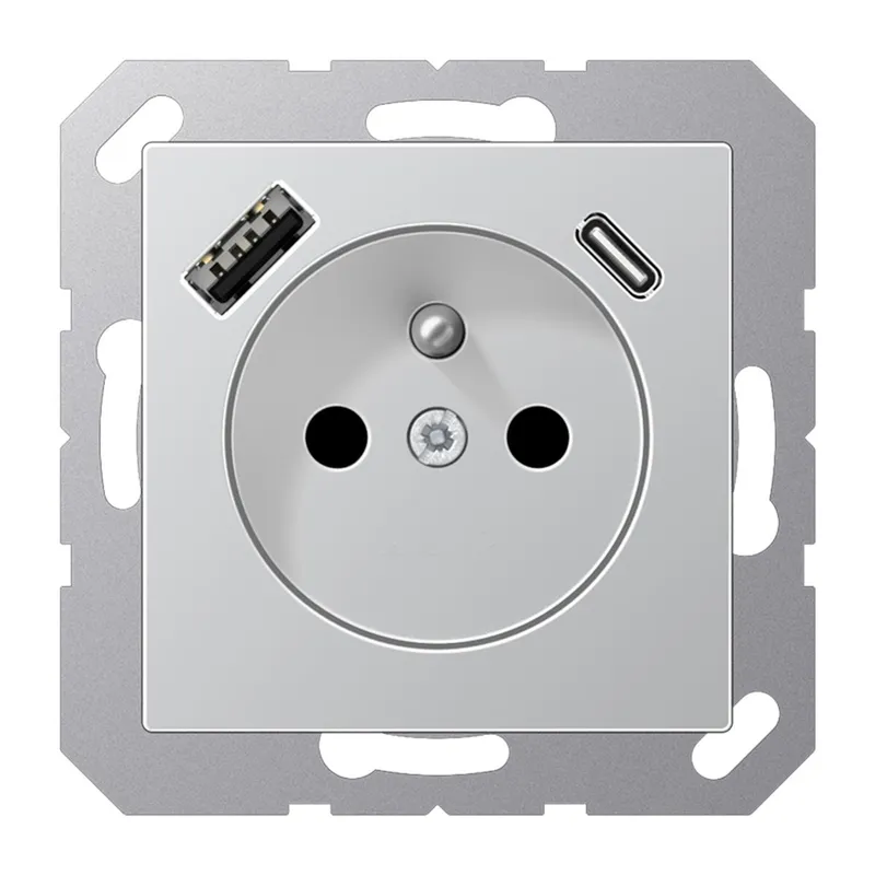 Jung Steckdose, französisch/belgisches System 16 A 250 V ~, mit USB-Ladegerät 1 x Typ A + 1 x Typ C, SAFETY+, Serie A1520F-15CAAL