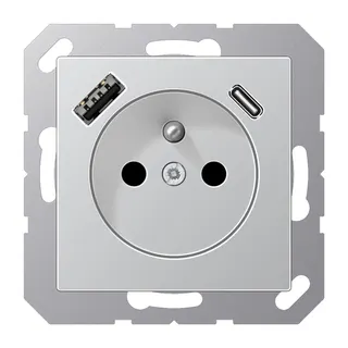 Jung Steckdose, französisch/belgisches System 16 A 250 V ~, mit USB-Ladegerät 1 x Typ A + 1 x Typ C, SAFETY+, Serie A1520F-15CAAL