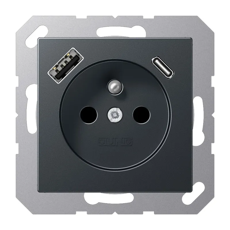 Jung Steckdose, französisch/belgisches System 16 A 250 V ~, mit USB-Ladegerät 1 x Typ A + 1 x Typ C, SAFETY+, Serie A1520F-15CAANM