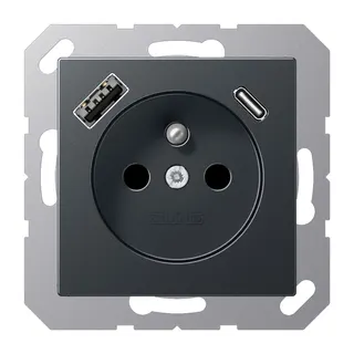 Jung Steckdose, französisch/belgisches System 16 A 250 V ~, mit USB-Ladegerät 1 x Typ A + 1 x Typ C, SAFETY+, Serie A1520F-15CAANM