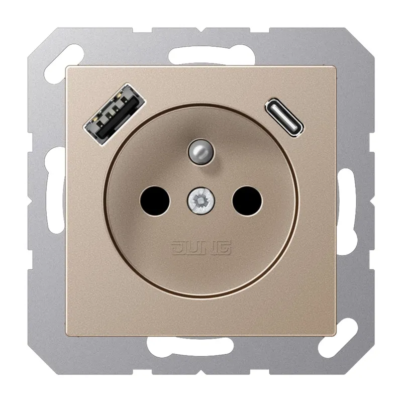 Jung Steckdose, französisch/belgisches System 16 A 250 V ~, mit USB-Ladegerät 1 x Typ A + 1 x Typ C, SAFETY+, Serie A1520F-15CACH