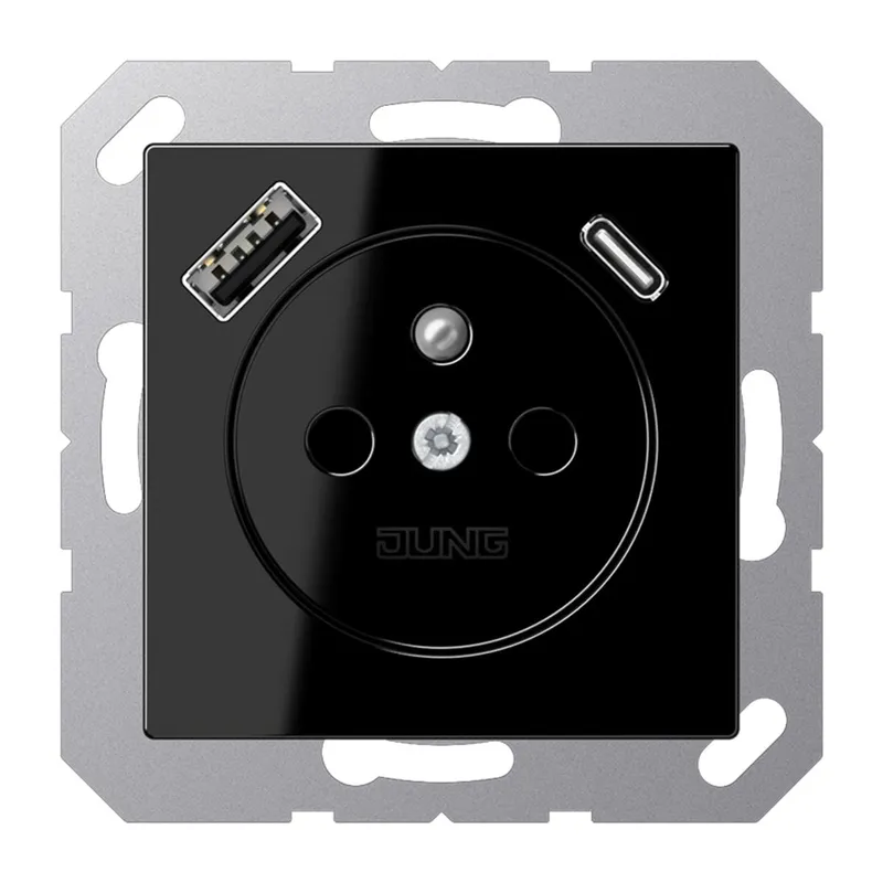 Jung Steckdose, französisch/belgisches System 16 A 250 V ~, mit USB-Ladegerät 1 x Typ A + 1 x Typ C, SAFETY+, Serie A1520F-15CASW