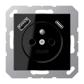 Jung Steckdose, französisch/belgisches System 16 A 250 V ~, mit USB-Ladegerät 1 x Typ A + 1 x Typ C, SAFETY+, Serie A1520F-15CASW