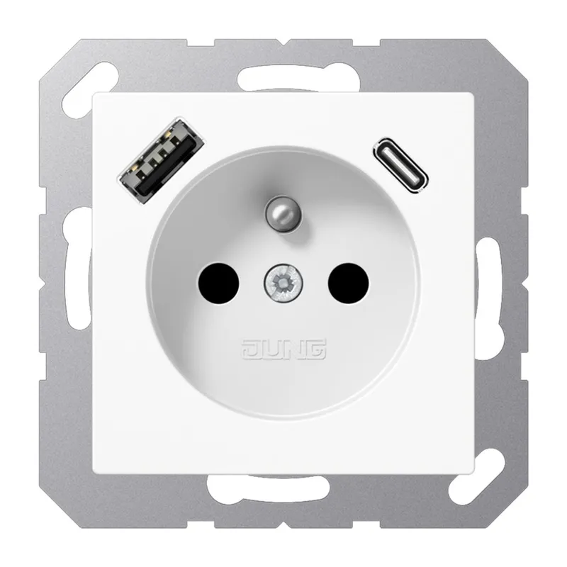 Jung Steckdose, französisch/belgisches System 16 A 250 V ~, mit USB-Ladegerät 1 x Typ A + 1 x Typ C, SAFETY+, Serie A1520F-15CAWW