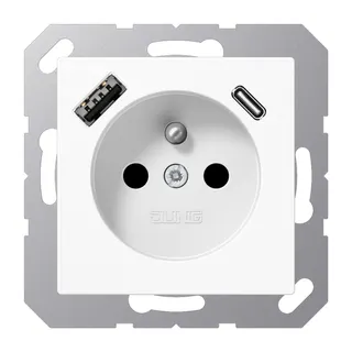 Jung Steckdose, französisch/belgisches System 16 A 250 V ~, mit USB-Ladegerät 1 x Typ A + 1 x Typ C, SAFETY+, Serie A1520F-15CAWW