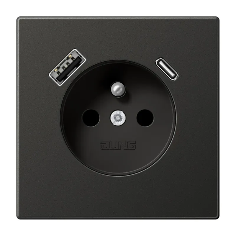 Jung Steckdose, französisch/belgisches System 16 A 250 V ~, mit USB-Ladegerät 1 x Typ A + 1 x Typ C, SAFETY+, Serie AL1520F-15CAAN