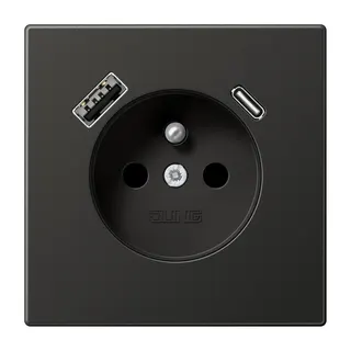 Jung Steckdose, französisch/belgisches System 16 A 250 V ~, mit USB-Ladegerät 1 x Typ A + 1 x Typ C, SAFETY+, Serie AL1520F-15CAAN