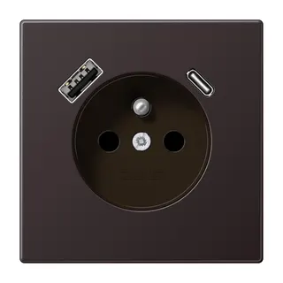 Jung Steckdose, französisch/belgisches System 16 A 250 V ~, mit USB-Ladegerät 1 x Typ A + 1 x Typ C, SAFETY+, Serie AL1520F-15CAD