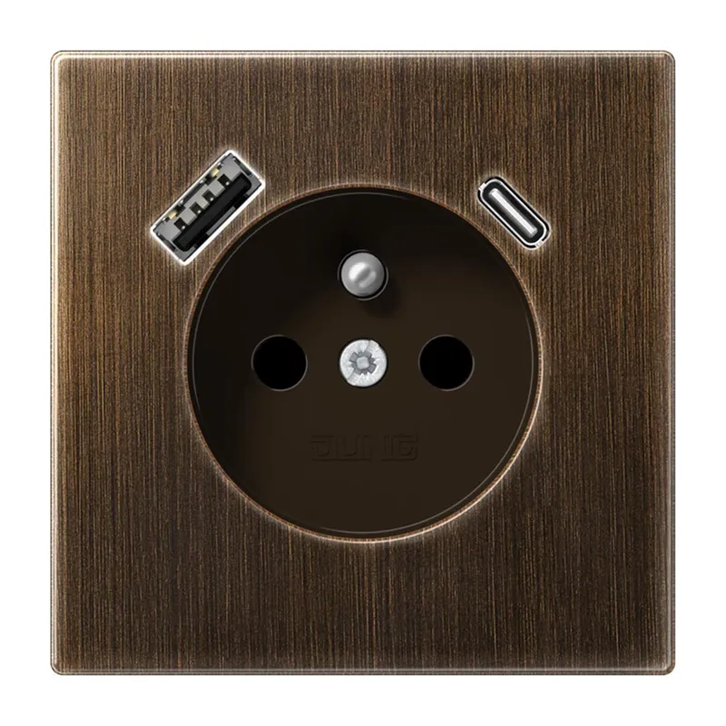 Jung Steckdose, französisch/belgisches System 16 A 250 V ~, mit USB-Ladegerät 1 x Typ A + 1 x Typ C, SAFETY+, Serie ME1520F-15CAAT