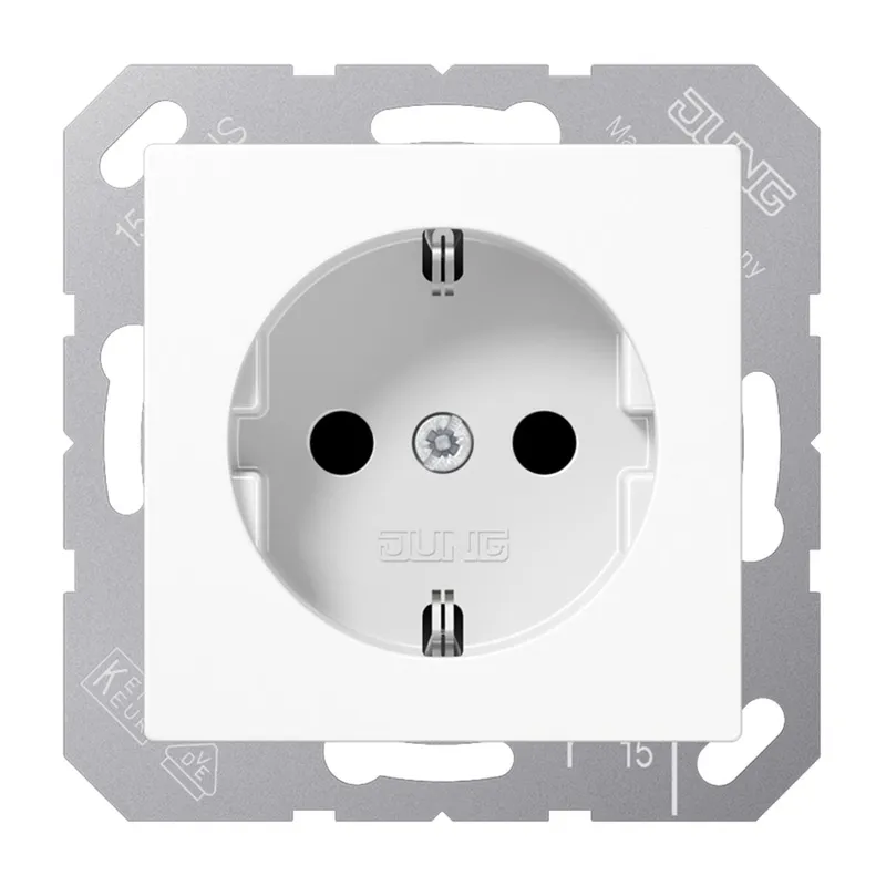 Jung SCHUKO Steckdose, 16 A 250 V ~, Duroplast antimikrobiell, Serie AS, alpinweiß SPA1520WW