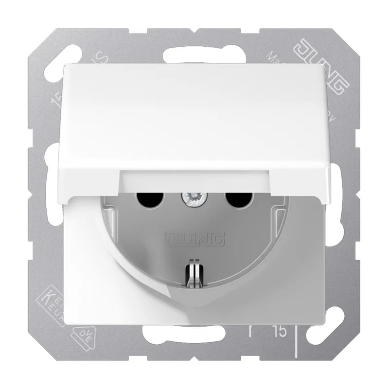 Jung SCHUKO Steckdose, 16 A 250 V ~, Klappdeckel, Duroplast antimikrobiell, Serie AS, alpinweiß SPAS1520KLWW