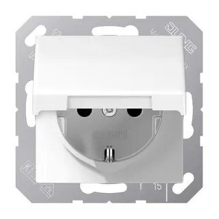 Jung SCHUKO Steckdose, 16 A 250 V ~, Klappdeckel, Duroplast antimikrobiell, Serie AS, alpinweiß SPAS1520KLWW
