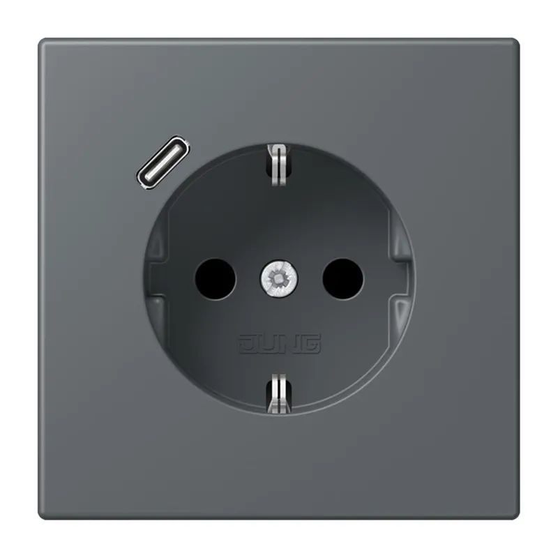 Jung SCHUKO Steckdose 16 A 250 V ~, mit USB-Ladegerät 1 x Typ C, SAFETY+, Serie LS, gris foncé 31 LC1520-18C202
