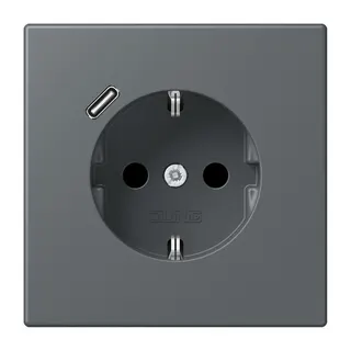 Jung SCHUKO Steckdose 16 A 250 V ~, mit USB-Ladegerät 1 x Typ C, SAFETY+, Serie LS, gris foncé 31 LC1520-18C202