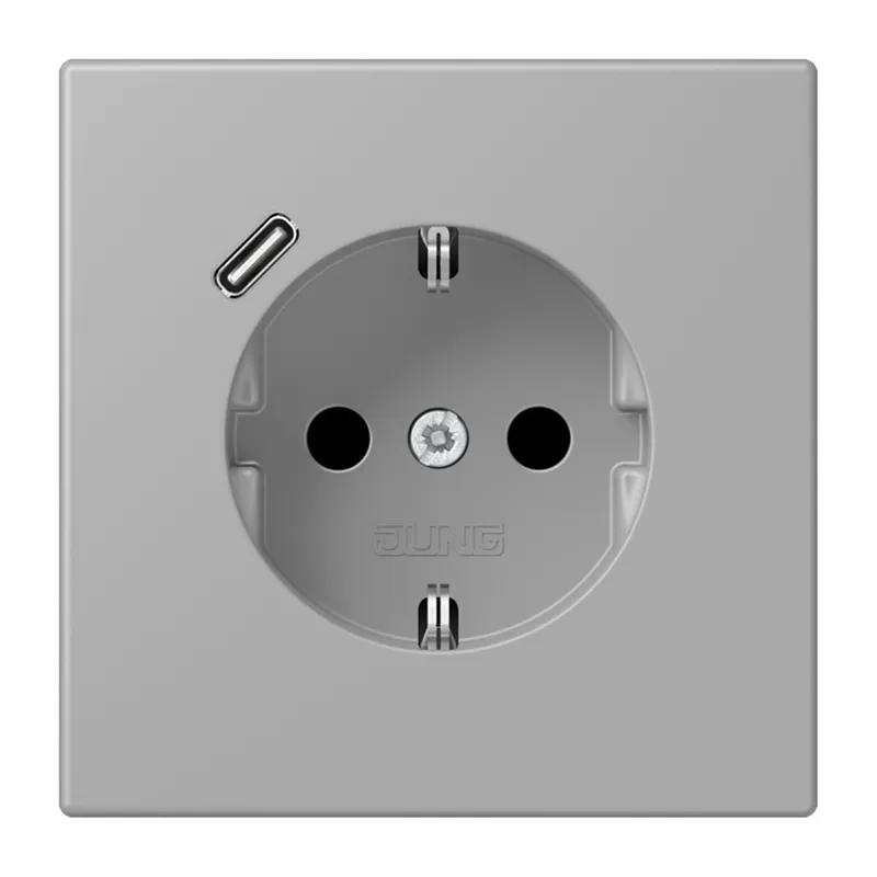 Jung SCHUKO Steckdose 16 A 250 V ~, mit USB-Ladegerät 1 x Typ C, SAFETY+, Serie LS, gris moyen LC1520-18C204