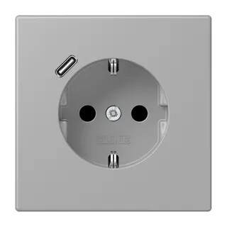 Jung SCHUKO Steckdose 16 A 250 V ~, mit USB-Ladegerät 1 x Typ C, SAFETY+, Serie LS, gris moyen LC1520-18C204