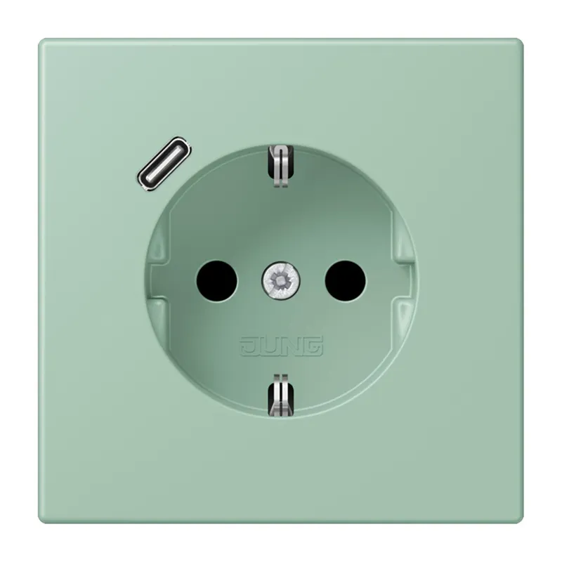 Jung SCHUKO Steckdose 16 A 250 V ~, mit USB-Ladegerät 1 x Typ C, SAFETY+, Serie LS, vert anglais clair LC1520-18C217