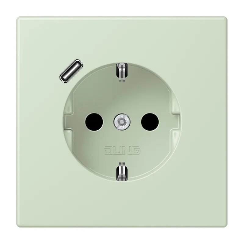 Jung SCHUKO Steckdose 16 A 250 V ~, mit USB-Ladegerät 1 x Typ C, SAFETY+, Serie LS, vert anglâis pale LC1520-18C218