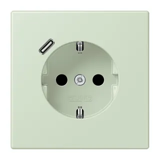 Jung SCHUKO Steckdose 16 A 250 V ~, mit USB-Ladegerät 1 x Typ C, SAFETY+, Serie LS, vert anglâis pale LC1520-18C218