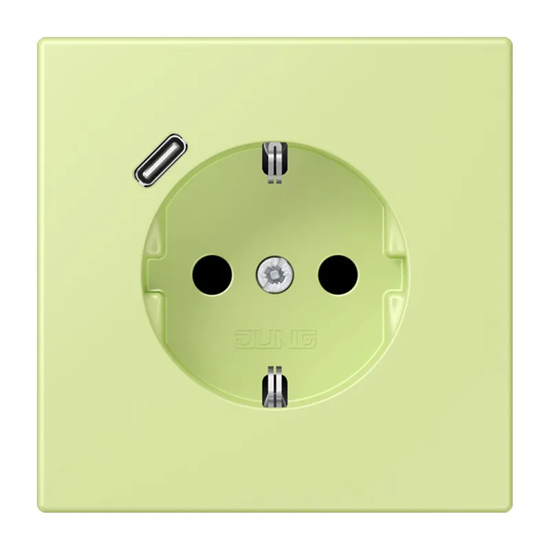 Jung SCHUKO Steckdose 16 A 250 V ~, mit USB-Ladegerät 1 x Typ C, SAFETY+, Serie LS, vert jaune clair LC1520-18C222