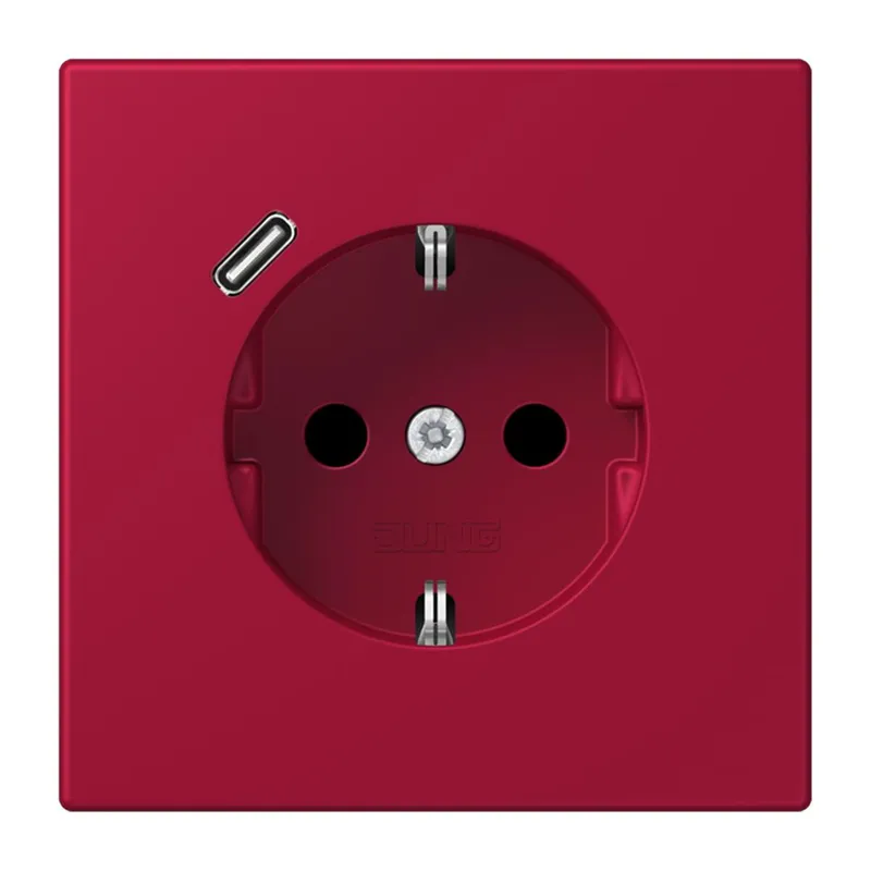 Jung SCHUKO Steckdose 16 A 250 V ~, mit USB-Ladegerät 1 x Typ C, SAFETY+, Serie LS, rouge carmin LC1520-18C229