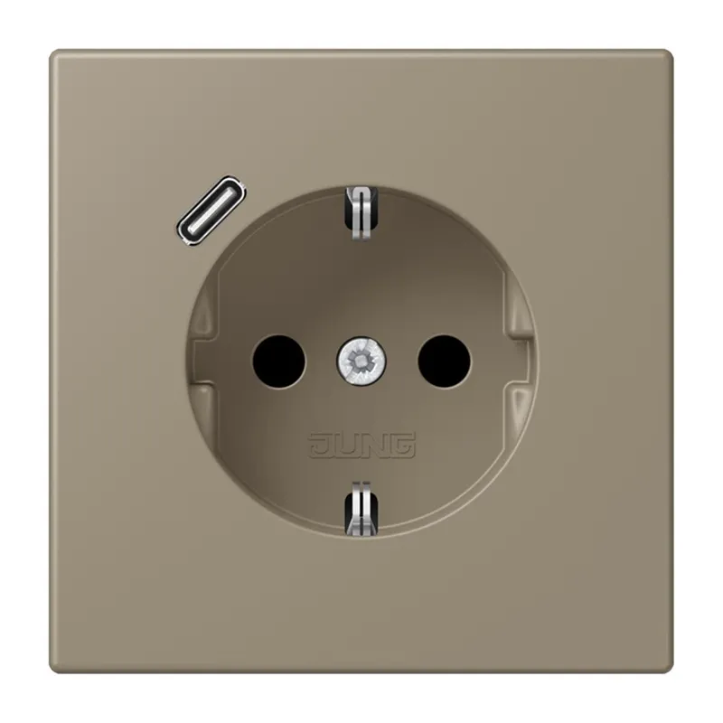 Jung SCHUKO Steckdose 16 A 250 V ~, mit USB-Ladegerät 1 x Typ C, SAFETY+, Serie LS, ombre naturelle moyenne LC1520-18C242