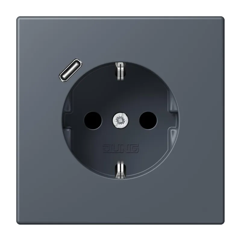 Jung SCHUKO Steckdose 16 A 250 V ~, mit USB-Ladegerät 1 x Typ C, SAFETY+, Serie LS, gris fonce 59 LC1520-18C262