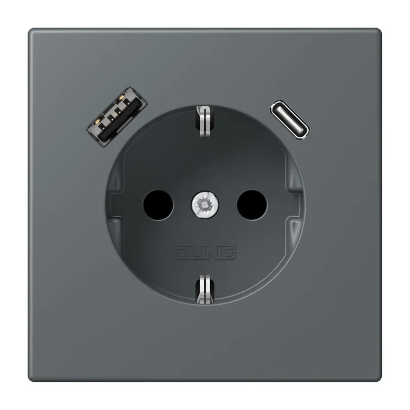 Jung SCHUKO Steckdose 16 A 250 V ~, mit USB-Ladegerät 1 x Typ A + 1 x Typ C, SAFETY+, Serie LS, gris foncé 31 LC1520-15CA202