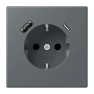 Jung SCHUKO Steckdose 16 A 250 V ~, mit USB-Ladegerät 1 x Typ A + 1 x Typ C, SAFETY+, Serie LS, gris foncé 31 LC1520-15CA202