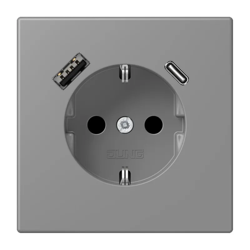 Jung SCHUKO Steckdose 16 A 250 V ~, mit USB-Ladegerät 1 x Typ A + 1 x Typ C, SAFETY+, Serie LS, gris 31 LC1520-15CA203