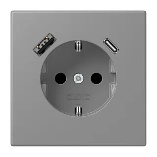 Jung SCHUKO Steckdose 16 A 250 V ~, mit USB-Ladegerät 1 x Typ A + 1 x Typ C, SAFETY+, Serie LS, gris 31 LC1520-15CA203
