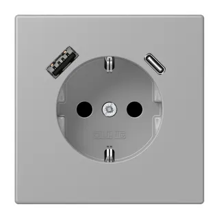 Jung SCHUKO Steckdose 16 A 250 V ~, mit USB-Ladegerät 1 x Typ A + 1 x Typ C, SAFETY+, Serie LS, gris moyen LC1520-15CA204