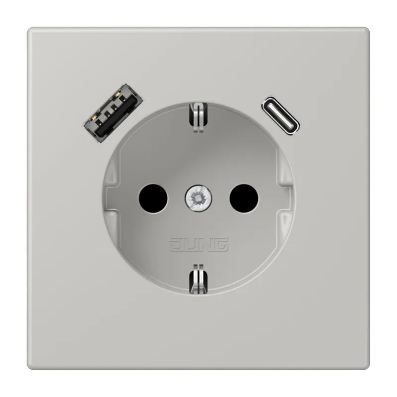Jung SCHUKO Steckdose 16 A 250 V ~, mit USB-Ladegerät 1 x Typ A + 1 x Typ C, SAFETY+, Serie LS, gris clair 31 LC1520-15CA205