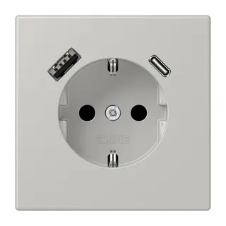 Jung SCHUKO Steckdose 16 A 250 V ~, mit USB-Ladegerät 1 x Typ A + 1 x Typ C, SAFETY+, Serie LS, gris clair 31 LC1520-15CA205