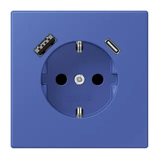 Jung SCHUKO Steckdose 16 A 250 V ~, mit USB-Ladegerät 1 x Typ A + 1 x Typ C, SAFETY+, Serie LS, bleu outremer 31 LC1520-15CA206