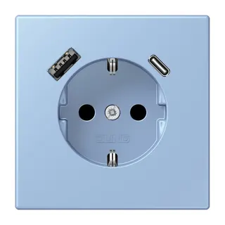 Jung SCHUKO Steckdose 16 A 250 V ~, mit USB-Ladegerät 1 x Typ A + 1 x Typ C, SAFETY+, Serie LS, outremer moyen LC1520-15CA207