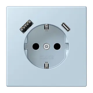 Jung SCHUKO Steckdose 16 A 250 V ~, mit USB-Ladegerät 1 x Typ A + 1 x Typ C, SAFETY+, Serie LS, outremerclair LC1520-15CA208