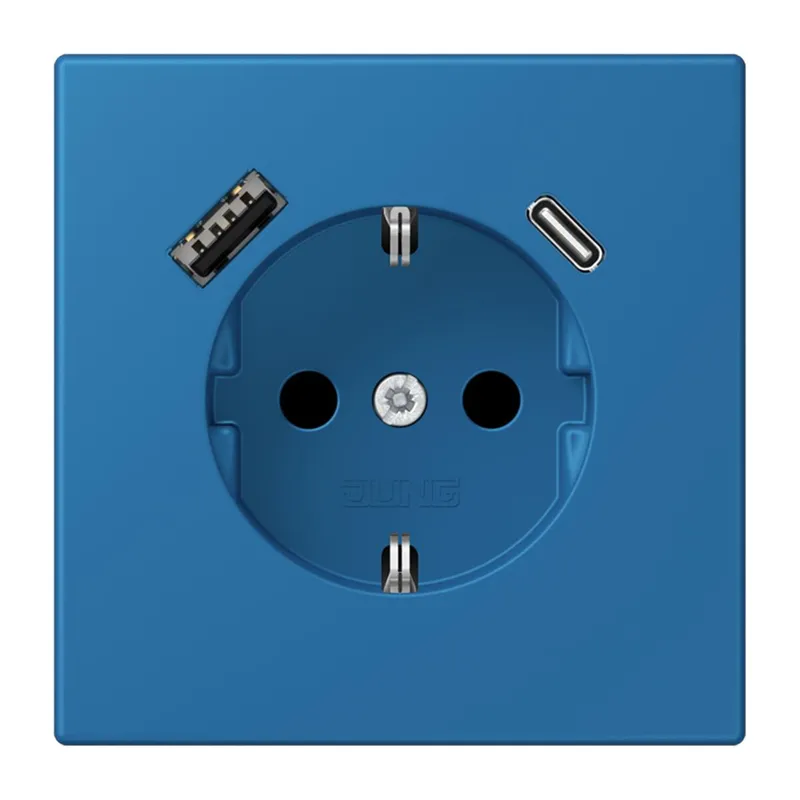 Jung SCHUKO Steckdose 16 A 250 V ~, mit USB-Ladegerät 1 x Typ A + 1 x Typ C, SAFETY+, Serie LS, bleu céruléen 31 LC1520-15CA211
