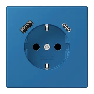 Jung SCHUKO Steckdose 16 A 250 V ~, mit USB-Ladegerät 1 x Typ A + 1 x Typ C, SAFETY+, Serie LS, bleu céruléen 31 LC1520-15CA211