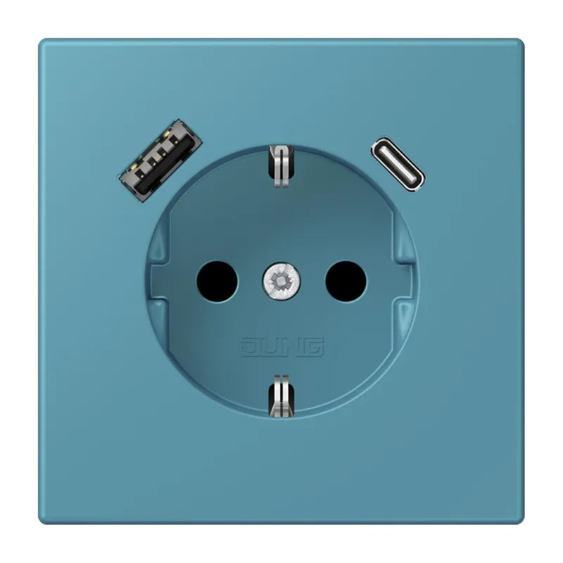 Jung SCHUKO Steckdose 16 A 250 V ~, mit USB-Ladegerät 1 x Typ A + 1 x Typ C, SAFETY+, Serie LS, céruléen vif LC1520-15CA212
